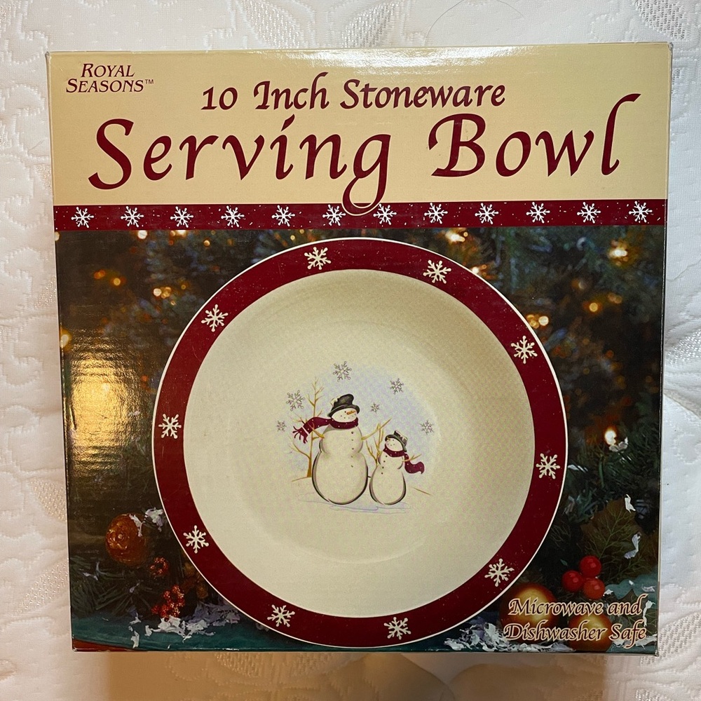 10 Inch Stoneware Serving Bowl - Red and White